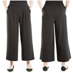 New Max Studio Pinstripe Twill Wide Leg Pants in Black Size L